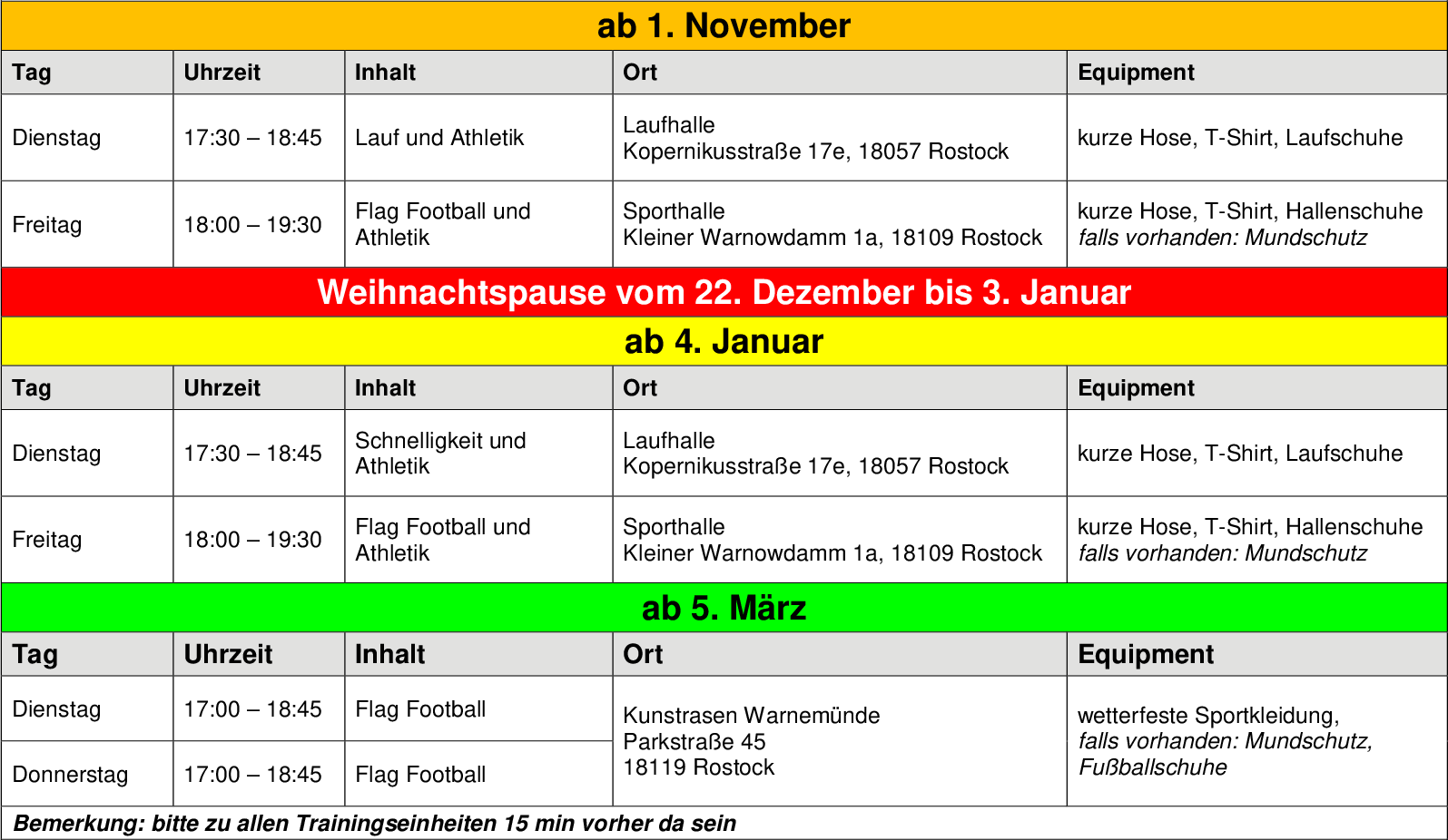 Trainingszeiten Jugend Flag Football 2018 2019 Neu