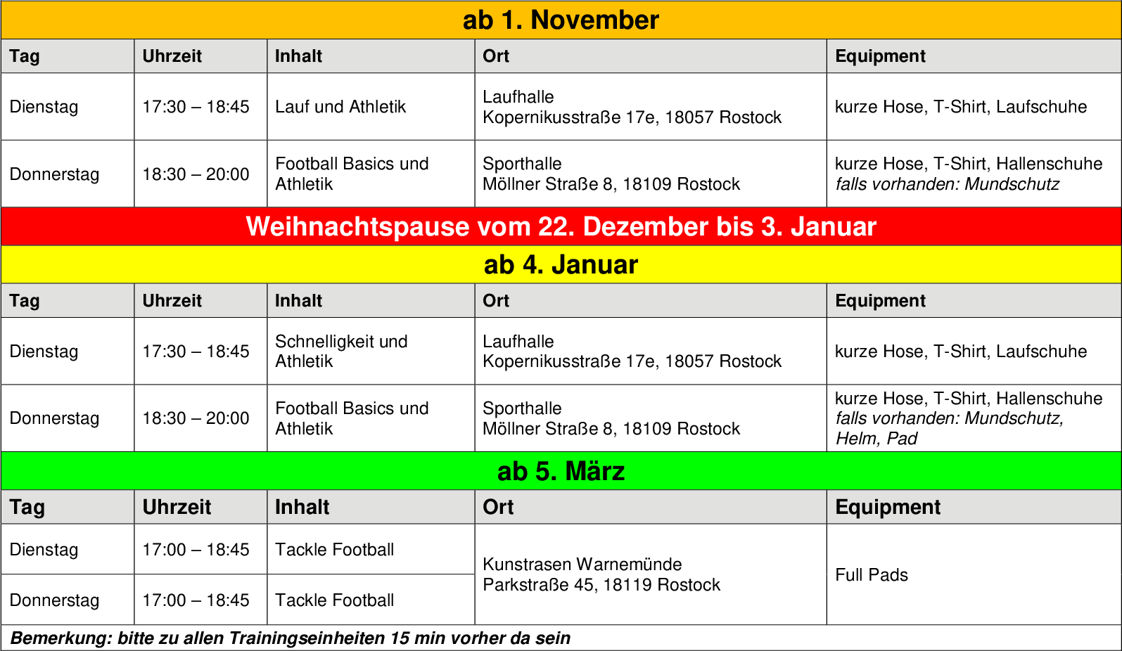 Trainingszeiten Jugend Football 2018 2019 Neu